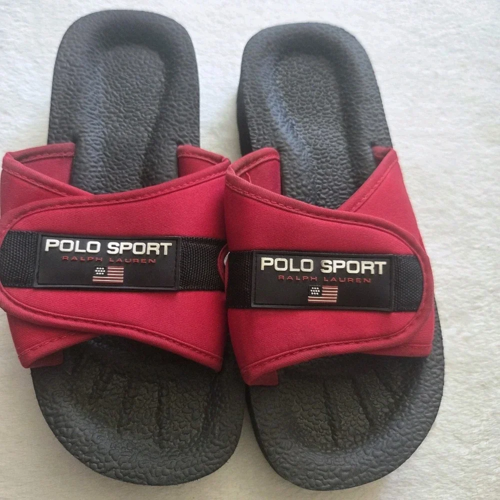VTG Polo Sport Ralph Lauren Nauset Red Mens Sz 9 Foam Slip On Slide Sandals Y2K